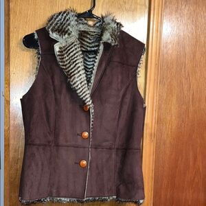 Women's Brown Faux-Suede Faux-Fur Vest
